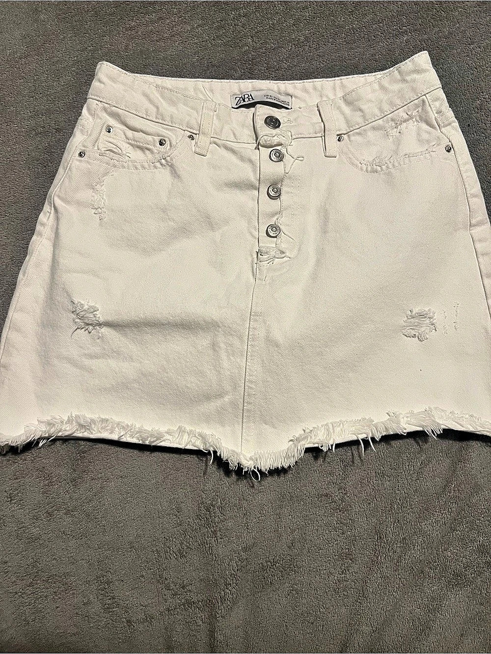 Zara White Denim Button-Front Mini Skirt Size 24